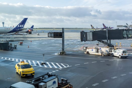 SAS plane parked at Copenhagen airport. Travel by plane. Copenhagen, Denmark - December12, 2024