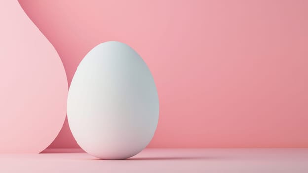 Minimalist design featuring a single egg icon set against smooth pastel shapes in beige, blue, yellow, and pink. the clean aesthetic provides ample space for personalized text, making it a perfect choice for modern and elegant easter greetings.