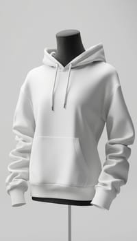 Showcase a luxury hoodie with impeccable detail on a plain white mannequin in an upscale studio. the soft lighting highlights the fabric quality, making it ideal for online retail or catalog display, providing a sophisticated presentation.