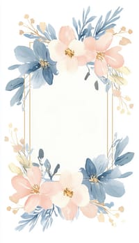 Elegant card template featuring watercolor flowers and gold accents in pastel hues. the sophisticated floral border creates a blank central area ideal for personalized easter greetings or spring-themed invitations.