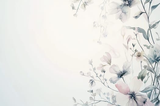 Soft pastel watercolor florals frame an elegant blank space, ideal for easter greetings or sophisticated designs. this delicate template features gentle hues and refined details, perfect for cards, posters, or print materials.