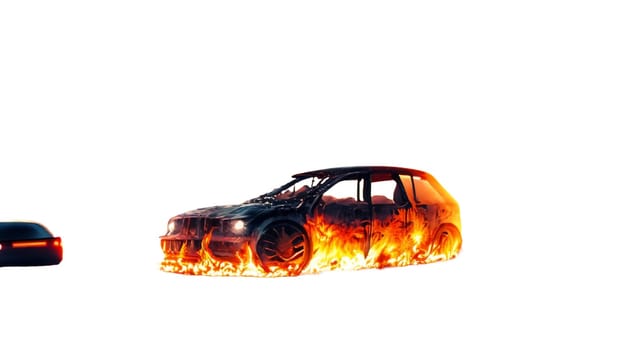 Car on fire png without bg. High quality image