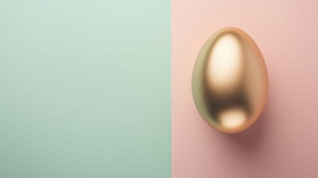 A minimalist easter card template featuring a small gold foil egg against a solid pastel background. the sleek design provides a large blank space for personalized text, ideal for creating sophisticated and elegant holiday greetings.