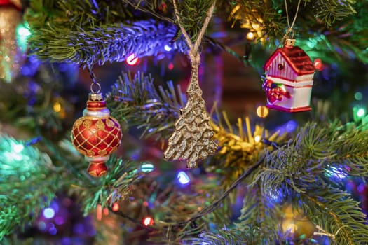 Christmas tree decorated with balls and gerland. High quality photo
