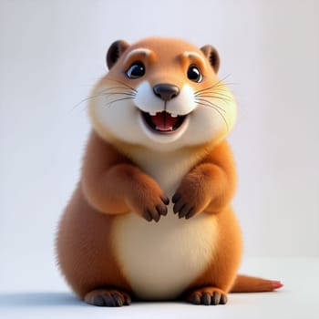 A charming cartoon marmot is smiling widely, exuding happiness and playfulness, with a smooth, light background accentuating its joyful expression - Generative AI