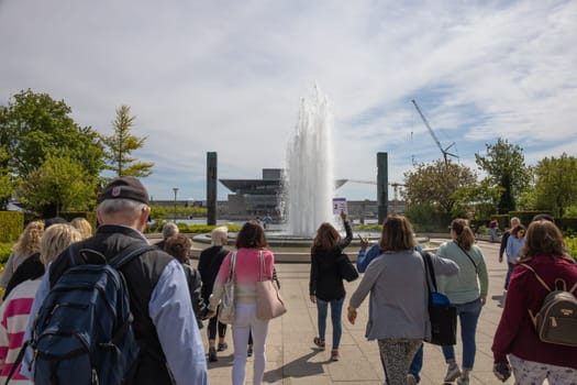 Copenhagen, Denmark - May 15, 2022. Langelinie promenade and a lot of tourists in Copenhagen, Denmark near to the little mermaid. High quality photo