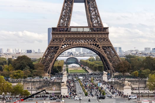 The view of Eiffel tower with blue sky. Paris, France - December 5, 2024