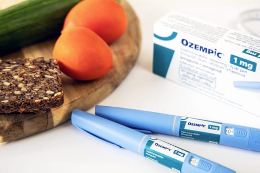 Ozempic Insulin injection pen or insulin cartridge pen for diabetics. Medical equipment for diabetes parients. Denmark- Oktober 10, 2023