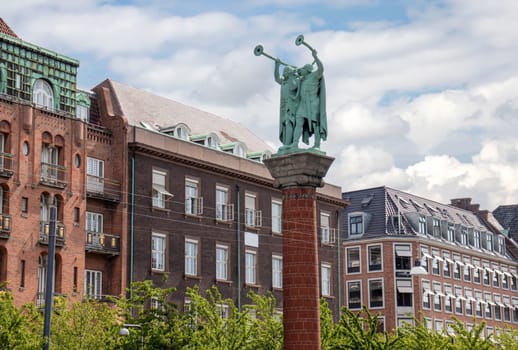 Copenhagen, Denmark - 6 June, 2023: The Lur Blowers is a monument located next to City Hall in Copenhagen.