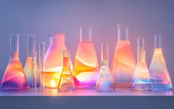 Chemistry lab equipment: test tubes, chemical solutions, liquid substances, scientific experiments, glassware, laboratory tools, experimental process, reaction mixtures, liquid measurements