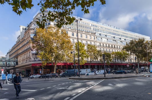 Building facade of luxury shopping mall Galeries Lafayette in Paris, France - November 1, 2024