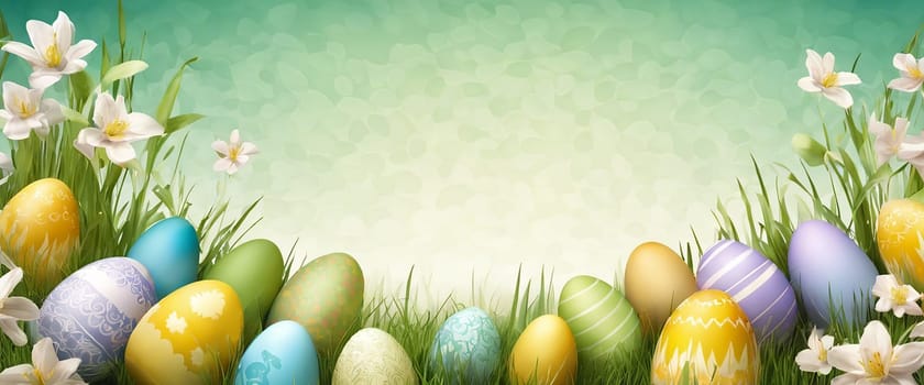 Beautiful Easter background with eggs and nature - Generative ai