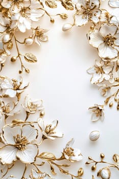 A sophisticated easter card template featuring gold floral detailing against a soft ivory background. the design includes a central blank space for personalized messages, ideal for creating elegant greeting cards or festive invitations.