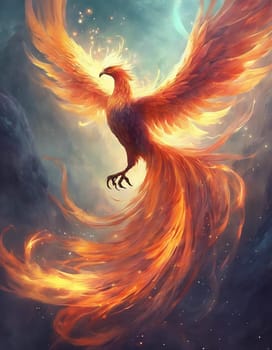 Beautiful Phoenix with awesome wings, reborn bird, flying in the sky - Generative AI