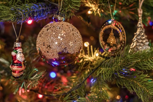 Christmas tree decorated with balls and gerland. High quality photo