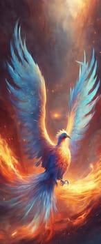 Beautiful Phoenix with awesome wings, reborn bird, flying in the sky - Generative AI