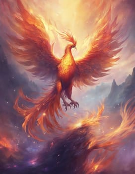Beautiful Phoenix with awesome wings, reborn bird, flying in the sky - Generative AI