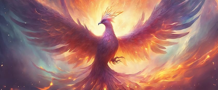 Beautiful Phoenix with awesome wings, reborn bird, flying in the sky - Generative AI