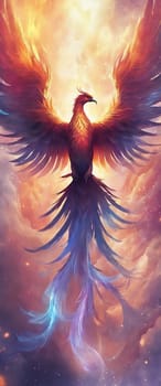 Beautiful Phoenix with awesome wings, reborn bird, flying in the sky - Generative AI