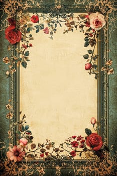 Vintage easter card template featuring intricate floral borders and lace textures. the design exudes nostalgia with its ornate flowers and blank central space, ideal for personalized messages, invitations, or traditional greetings.