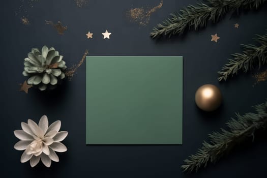 Christmas New Year holiday cards with Christmas decoration. AI Generated.