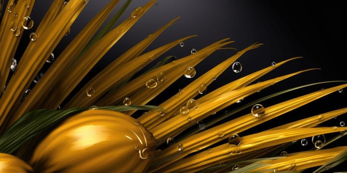 Dark Gold palm leaves dramatic photo effect background, realism, realistic, hyper realistic. Generative AI image weber.