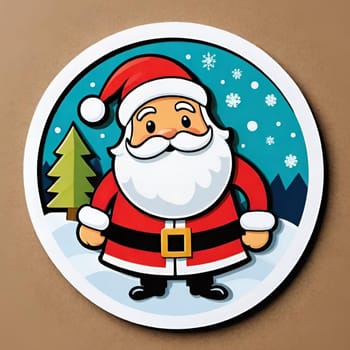 Santa Claus sticker christmas holiday round frame icon postcard. High quality illustration
