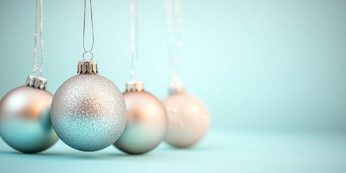 Elegant christmas ornaments on soft pastel background for holiday decor designs.