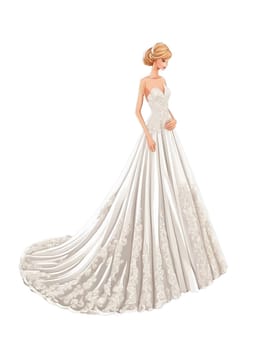 Young woman bride wearing a beautiful wedding dress isolated in white background - Generative ai