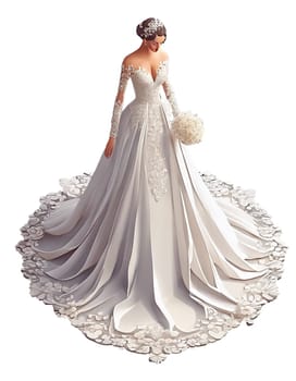 Young woman bride wearing a beautiful wedding dress isolated in transparent background - Generative ai