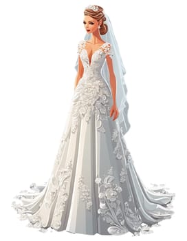 Young woman bride wearing a beautiful wedding dress isolated in transparent background - Generative ai