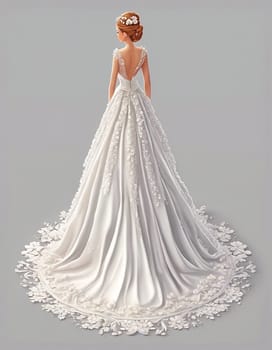 Young woman bride wearing a beautiful wedding dress in grey background - Generative ai