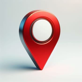 3d rendered image featuring a shiny red map pin icon with metallic accents, isolated on a clean, soft white background, exemplifying themes of location, navigation, and travel