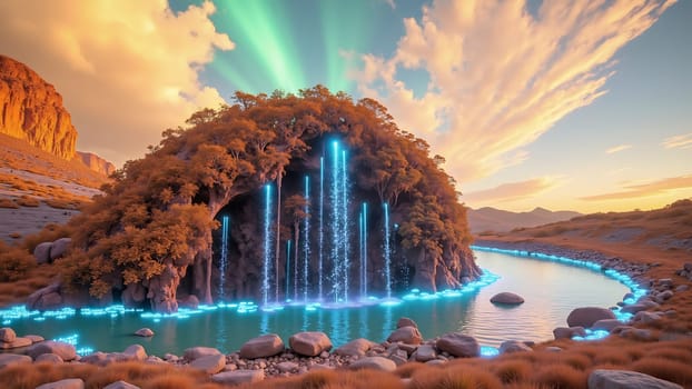 Fantastic landscape with waterfall