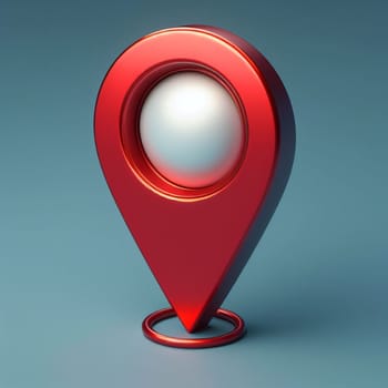 Bold, red 3d map pin icon stands prominently against a smooth blue background, symbolizing location marking, navigation, and destination concepts in a minimalist style