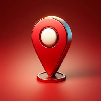 Striking 3d illustration of a glossy red map pin on a seamless burgundy background signifies location, navigation, and pinpointing areas for travel, maps, and directional concepts