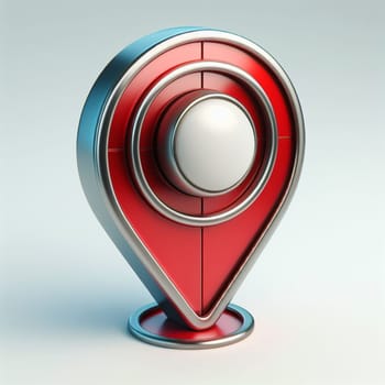 Eye-catching 3d rendered illustration of a glossy, red and silver location pin icon against a soft gradient background, symbolizing navigation, destination and digital mapping