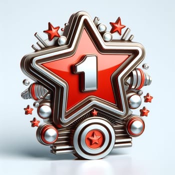 3d illustration of a glossy red star with the number one, surrounded by smaller stars, symbolizing achievement, victory, and top performance, isolated on a plain white background