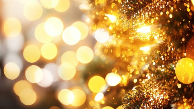 Golden christmas tree lights create a magical bokeh effect, perfect for holiday projects