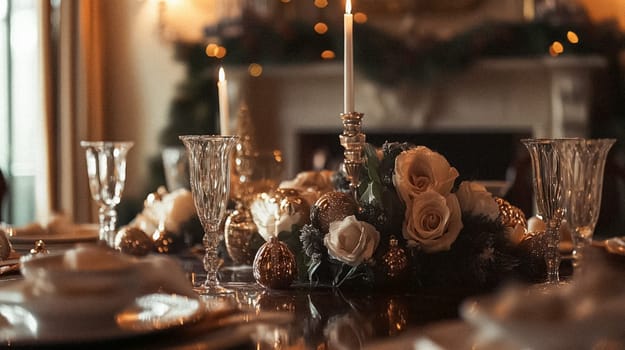 Country manor decorated for Christmas, Merry Christmas holiday idea