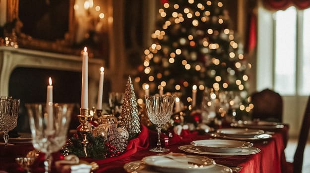 Country manor decorated for Christmas, Merry Christmas holiday idea