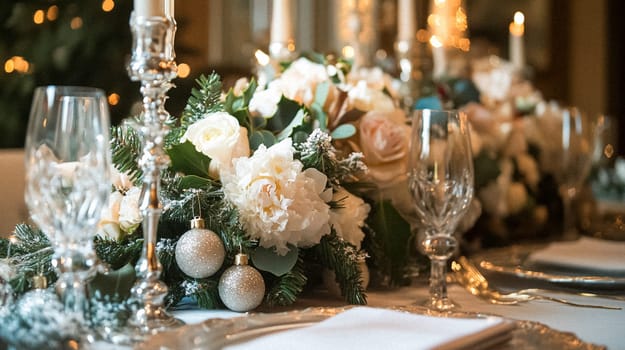 Country manor decorated for Christmas, Merry Christmas holiday idea