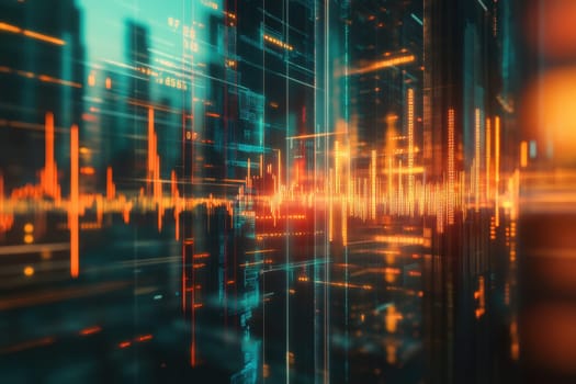 Explore a captivating abstract digital visualization showcasing vibrant sound waves, glowing lines, and dynamic data streams, representing modern technology.