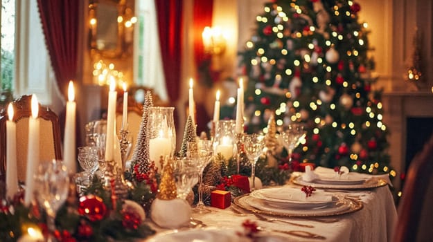 Country manor decorated for Christmas, Merry Christmas holiday idea