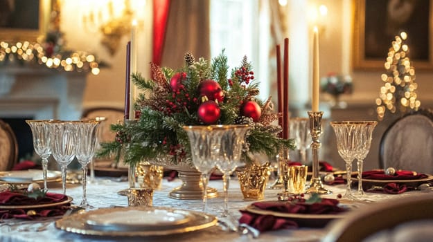 Country manor decorated for Christmas, Merry Christmas holiday idea