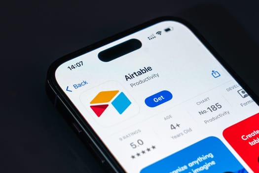 New York, USA - December 20, 2024: Airtable app displayed on smartphone screen with logo. Productivity application for organizing projects, teams, and workflows
