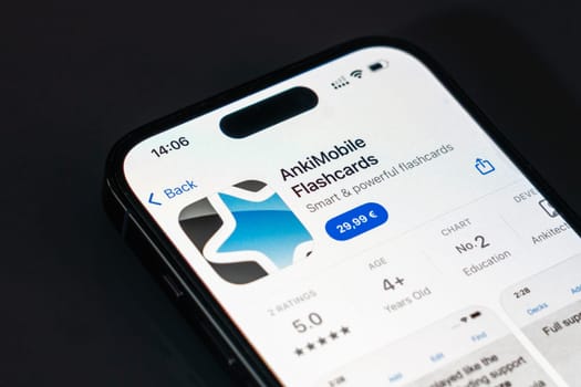 New York, USA - December 20, 2024: AnkiMobile app displayed on smartphone screen with logo. Flashcard learning application for studying and memorization