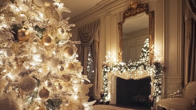 Country manor decorated for Christmas, Merry Christmas holiday idea