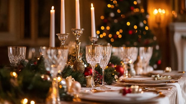 Country manor decorated for Christmas, Merry Christmas holiday idea