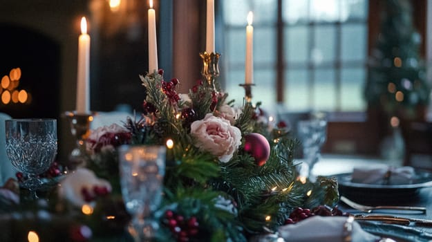Country manor decorated for Christmas, Merry Christmas holiday idea